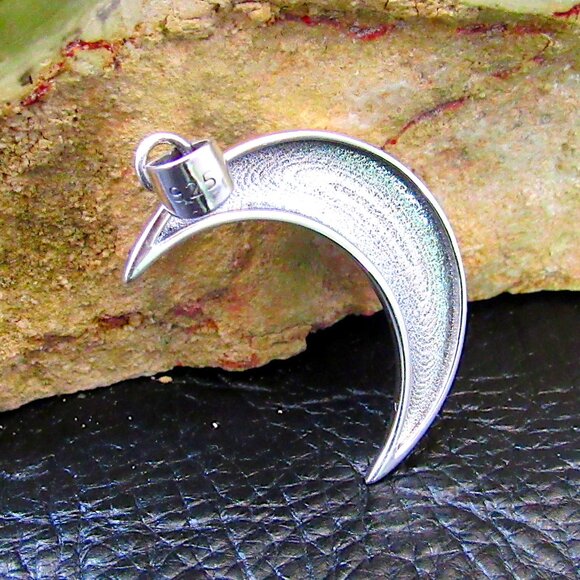 Solid 925 Sterling Silver Crescent Moon Pendant Mystical Jewelry Spiral Goddess - Picture 4 of 10